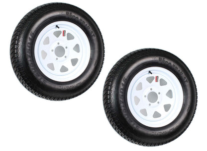 2-Pack Trailer Tire on Rim ST205/75D15 205/75 D 15 In. Lrc 5 Hole White Spoke