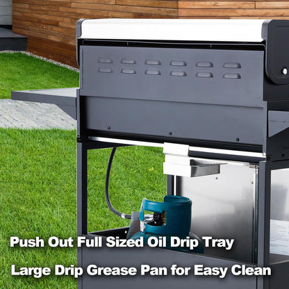 Upgraded 4 Burner BBQ Propane Gas Grill with Cast Iron Grates and Side Stove, 44, 000 BTU Stainless Steel Burner Barbecue Grill for Patio, Camping
