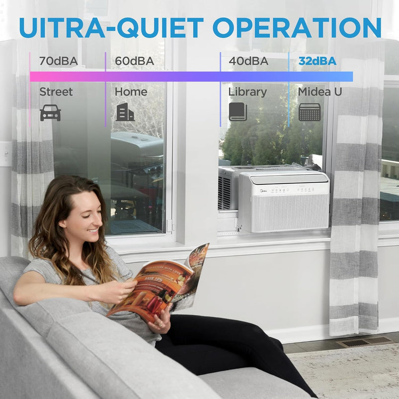 8, 000 BTU U-Shaped Smart Inverter Air Conditioner, Cools up to 350 Sq. Ft., Ultra Quiet with Open Window Flexibility, Compatible with Alexa
