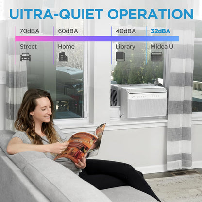 8, 000 BTU U-Shaped Smart Inverter Air Conditioner, Cools up to 350 Sq. Ft., Ultra Quiet with Open Window Flexibility, Compatible with Alexa