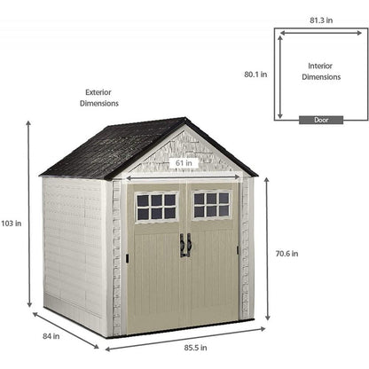 7x7 Ft Durable Weather Resistant Resin Outdoor Garden Storage Shed with Windows and Utility Hooks, Sand