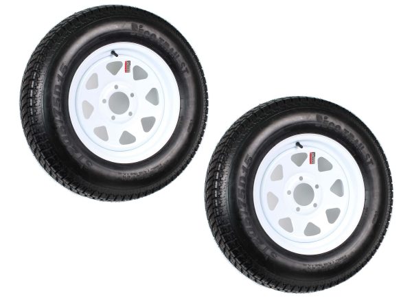 2-Pack Trailer Tire on Rim ST205/75D15 205/75 D 15 In. Lrc 5 Hole White Spoke