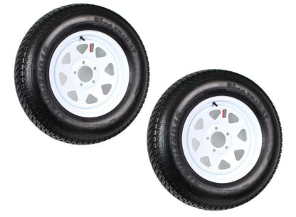 2-Pack Trailer Tire on Rim ST205/75D15 205/75 D 15 In. Lrc 5 Hole White Spoke