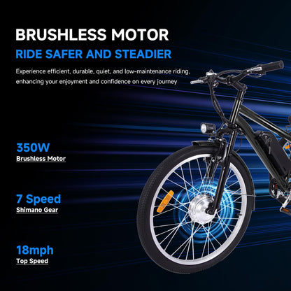 26 Inch Adult 3 Wheel Electric Tricycle with Basket, Fat Tires, 7 Speeds, 350W Powerful Motor, 36V 10Ah Removable Battery Dark Gray