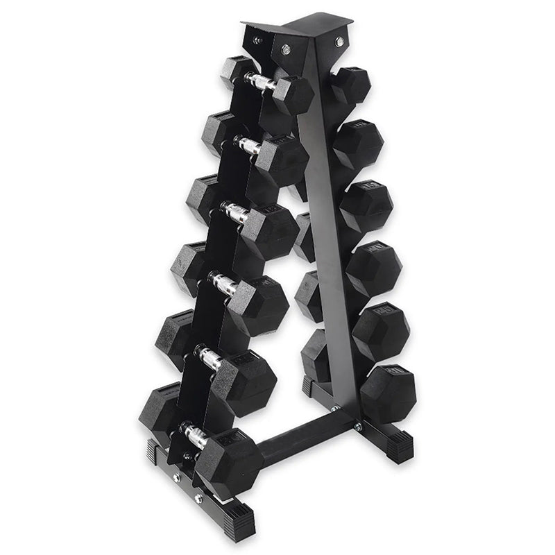 Fitness Heavy-Duty Rubber Dumbbell Weight Set with Rack, 210 Lbs 5-30 Lbs