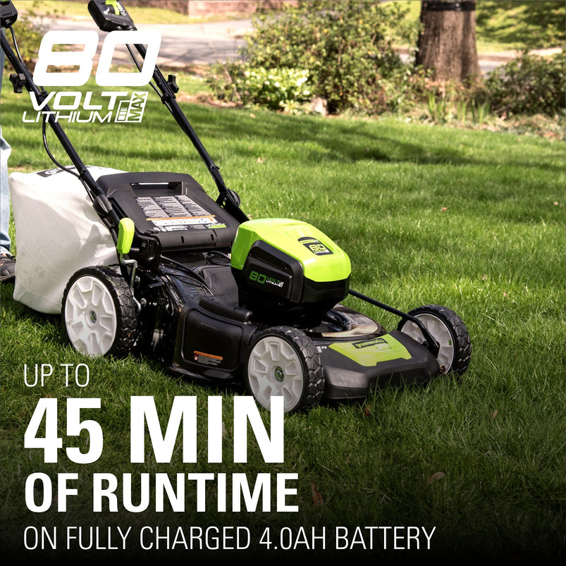 80V Cordless 21 in Self-Propelled Brushless Lawn Mower, Greenworks