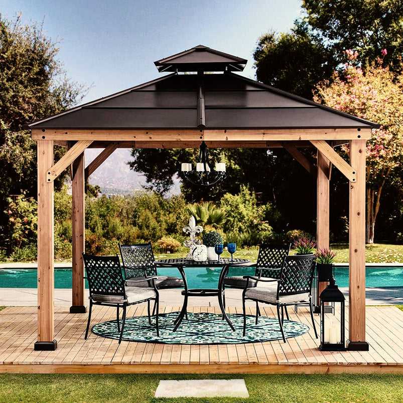 10 Ft. x 10 Ft. Cedar Framed Gazebo with Steel 2-Tier Hip Roof Hardtop