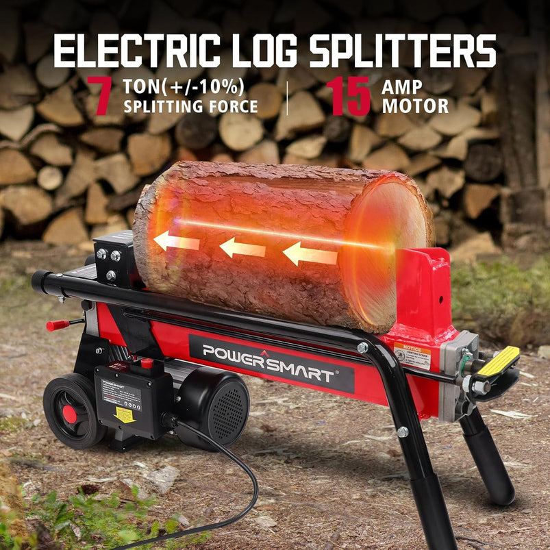 Powersmart Electric Log Splitter 7-Ton, Efficient Wood Splitter with 3500 Motor Speed, 15 Amp