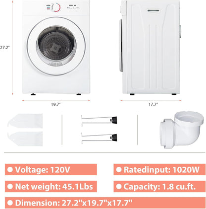 Compact Dryer 1.8 Cu. Ft. Portable Clothes Dryers with Exhaust Duct