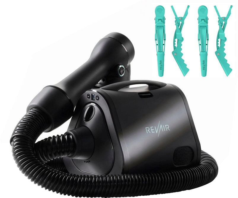 Reverse-Air Hair Dryer with Hair Clips, Black