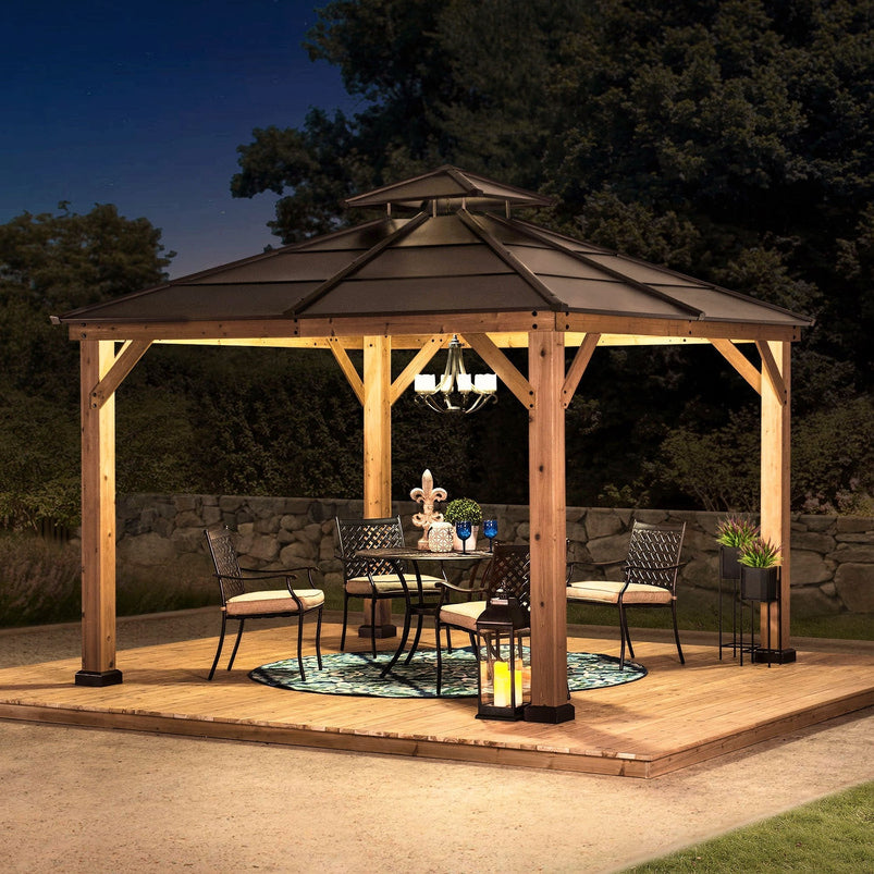 10 Ft. x 10 Ft. Cedar Framed Gazebo with Steel 2-Tier Hip Roof Hardtop