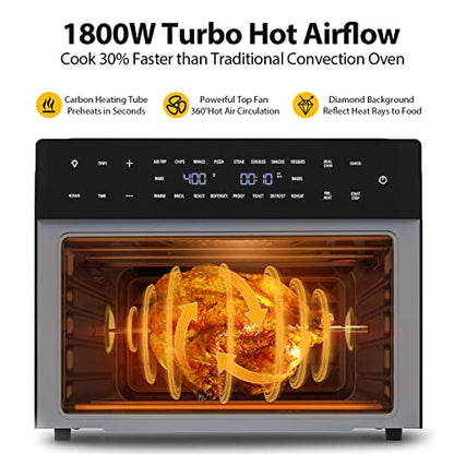 32QT Extra Large Air Fryer Toaster Oven Combo with Rotisserie and Dehydrator, Digital Convection Oven Countertop Air Fryer Fit 13" Pizza