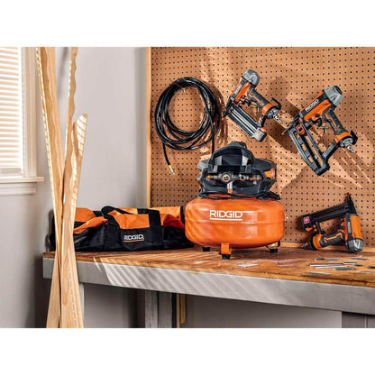 6 Gal. Portable Electric Pancake Air Compressor W/ 18GA Brad Nailer, 16GA Straight Finish Nailer, and 18GA Finish Stapler R69603FK