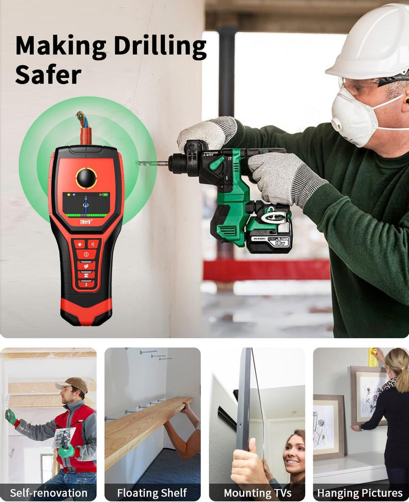 5 in 1 Stud Finder Wall Scanner Rechargeable with 9 Sensors for Precise Center and Edge of AC Wire Magnetic Metal Joist Wood Pipe Detection