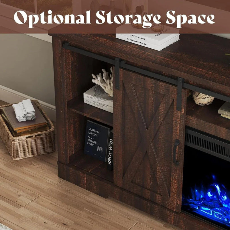 Amerlife Fireplace TV Stand with Sliding Barn Door for Tvs up to 73"
