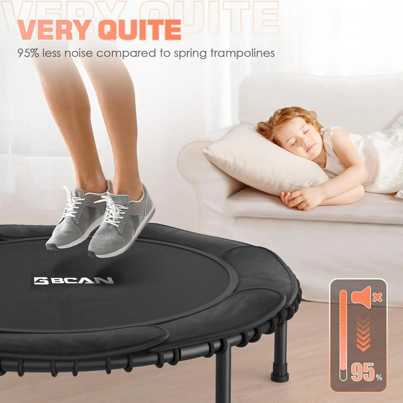 Bcan 450/550 Lbs Foldable Mini Trampoline, 40"/48" Fitness Trampoline with Bungees, U Shape Adjustable Foam Handle