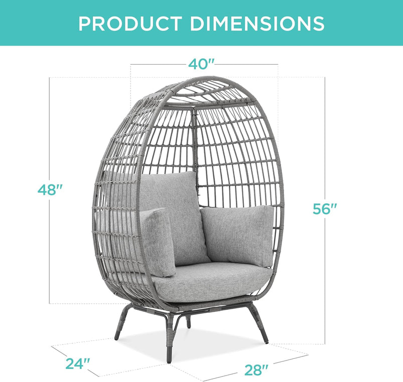 Best Choice Products Wicker Egg Chair, Oversized Indoor Outdoor Lounger for Patio, Backyard, Living Room W/ 4 Cushions, Steel Frame, 440lb Capacity