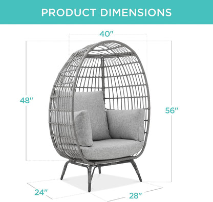 Best Choice Products Wicker Egg Chair, Oversized Indoor Outdoor Lounger for Patio, Backyard, Living Room W/ 4 Cushions, Steel Frame, 440lb Capacity