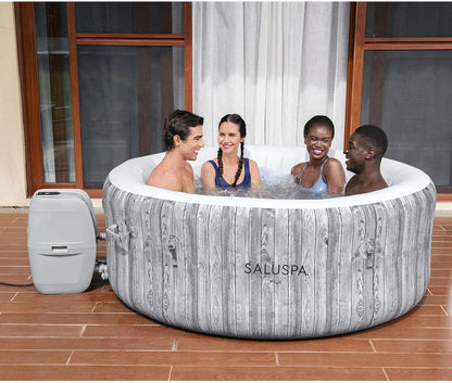 Bestway Saluspa Fiji Airjet Large Round 2 to 4 Person Inflatable Hot Tub Portable Outdoor Spa with 120 Airjets and Energysense Cover, Grey
