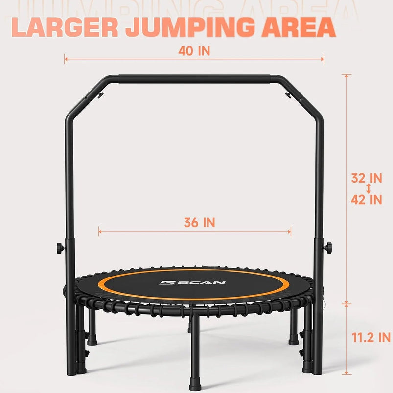 Bcan 450/550 Lbs Foldable Mini Trampoline, 40"/48" Fitness Trampoline with Bungees, U Shape Adjustable Foam Handle