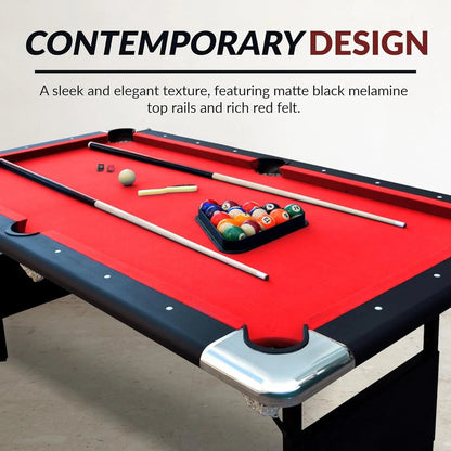 6 Ft Portable Pool Table, Adults Folding Billiards Tables for Game Room with Easy Foldable Storage, Includes Full Set of Billiard Balls, Cues