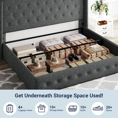 Allewie Queen Size Lift up Storage Bed, Modern Wingback Headboard, Hydraulic Support, Light Beige