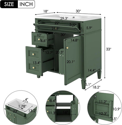 36" Bathroom Vanity with Single Sink Combo, Modern Undermount Bathroom Sink Cabinet with 2 Drawers and a Tip-Out Drawer