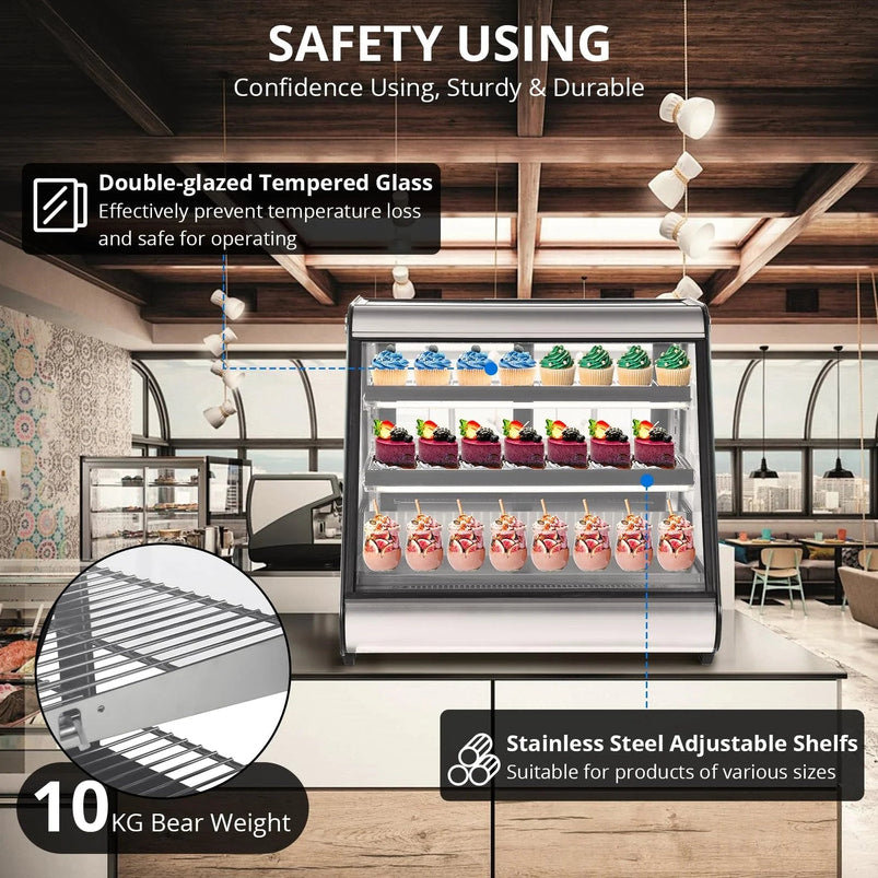 Commercial Refrigerator Display Case 130L 4.6 Cu. Ft., Auto Defrost, Tempered Glass Plus LED Lighting, Countertop Commercial Use, 2025