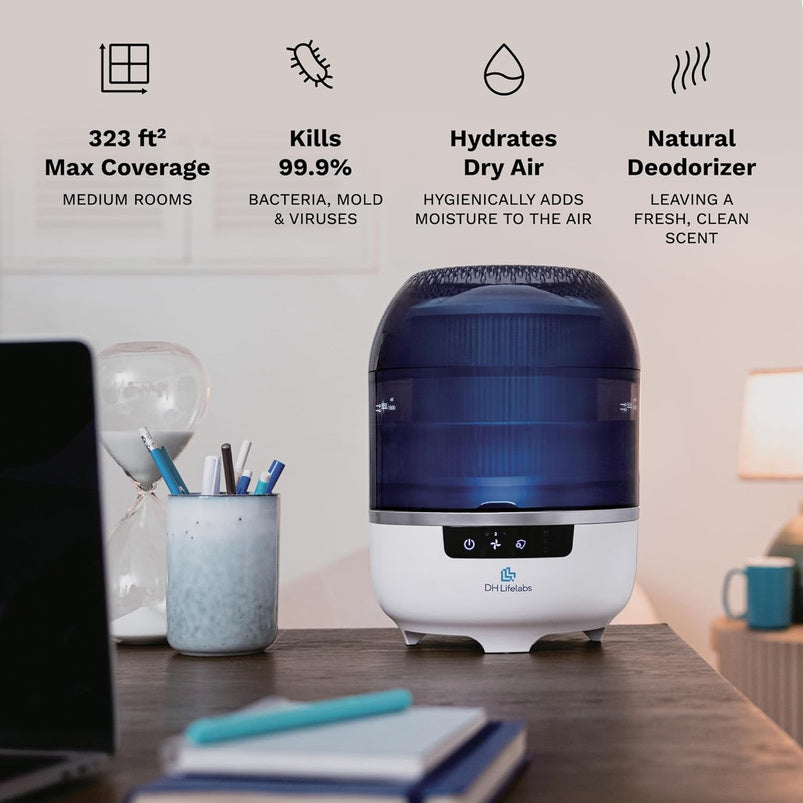 Bedroom Evaporative Humidifier, Humidifier and Air Purifier in One, with Hocl Generator, Mildew Remover, Pet Smoking Odor Eliminator, 538 Square Feet