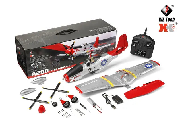 A280 Rc Plane 2.4G 4CH 3D6G Mode Aircraft P51 Fighter Simulator with LED Searchlight Rc Airplane Toys for Children