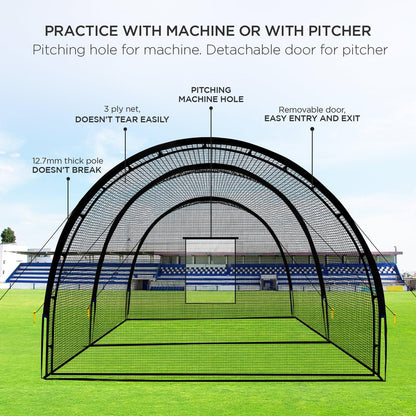 Baseball Batting Cage Net Batting Cages for Backyard Portable Baseball and Softball Batting Cages with Pitching Machine Hole and Detachable Door for