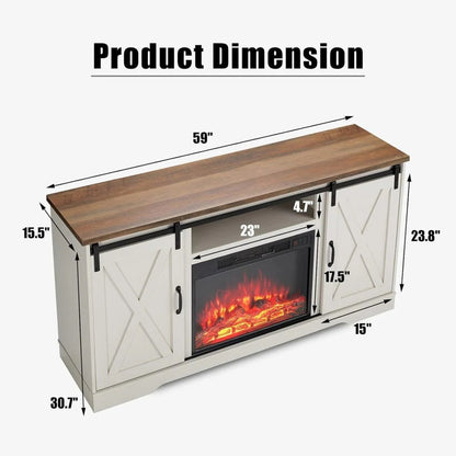 Amerlife Fireplace TV Stand with Sliding Barn Door for Tvs up to 73"