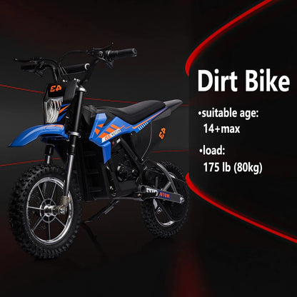 36V Kids Electric Dirt Bike, 36V, 350W, 15.5MPH, LED, 175lbs Max, Blue