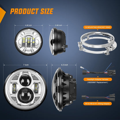 7 "motorcycle LED Headlights 4.5" Fog Light Assist Dot Kit Compatible with Harley-Davidson Elektra Street Glide Fat Boy Road King Heritage Softtail