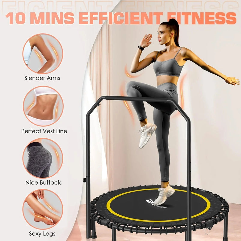 Bcan 450/550 Lbs Foldable Mini Trampoline, 40"/48" Fitness Trampoline with Bungees, U Shape Adjustable Foam Handle