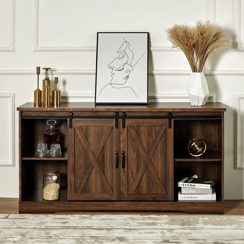 Amerlife Fireplace TV Stand with Sliding Barn Door for Tvs up to 73"