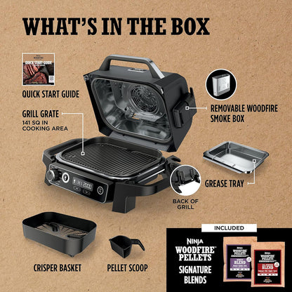 7-in-1 Grill and Smoker with Thermometer, Air Fryer, BBQ, Bake, Roast, Broil, Portable Electric Outdoor Grill, Grey