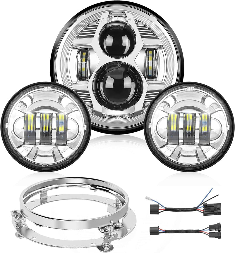 7 "motorcycle LED Headlights 4.5" Fog Light Assist Dot Kit Compatible with Harley-Davidson Elektra Street Glide Fat Boy Road King Heritage Softtail