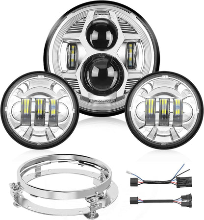 7 "motorcycle LED Headlights 4.5" Fog Light Assist Dot Kit Compatible with Harley-Davidson Elektra Street Glide Fat Boy Road King Heritage Softtail