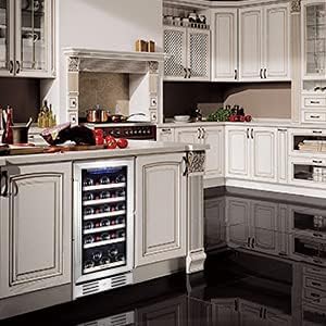 24 Inch Wine Cooler, 46 Bottle, Dual Zone Built-in or Freestanding Fridge with Stainless Steel Reversible Glass Door, for Home, Kitchen, or Office
