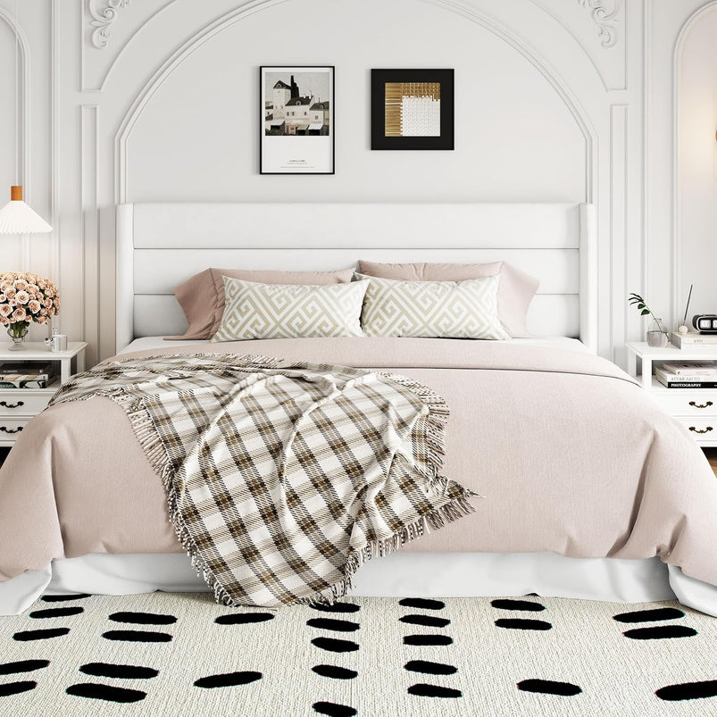 Allewie Queen Size Lift up Storage Bed, Modern Wingback Headboard, Hydraulic Support, Light Beige