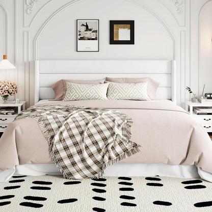 Allewie Queen Size Lift up Storage Bed, Modern Wingback Headboard, Hydraulic Support, Light Beige