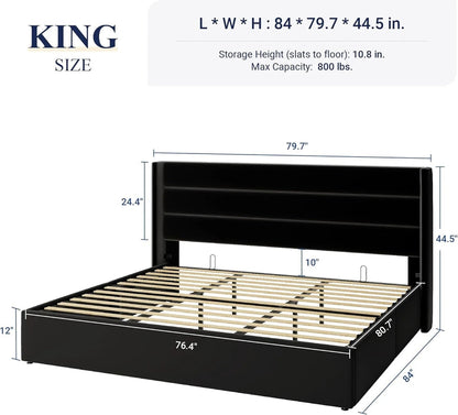 Allewie Queen Size Lift up Storage Bed, Modern Wingback Headboard, Hydraulic Support, Light Beige