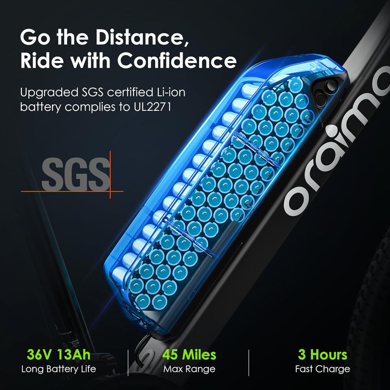 Adult Electric Bike, 350W BAFANG Motor 500W Peak, 4A 3H Fast Charging, 468Wh Li-Ion Battery, 21 Speed Gears, Air Saddle