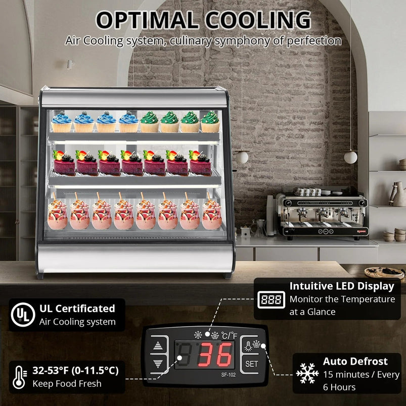 Commercial Refrigerator Display Case 130L 4.6 Cu. Ft., Auto Defrost, Tempered Glass Plus LED Lighting, Countertop Commercial Use, 2025