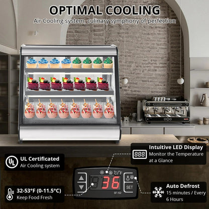 Commercial Refrigerator Display Case 130L 4.6 Cu. Ft., Auto Defrost, Tempered Glass Plus LED Lighting, Countertop Commercial Use, 2025