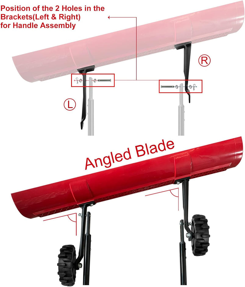 38 Inch Snow Shovel for Driveway, Bi-Direction Heavy Duty Snow Pusher with Wheels and Angled Blade for Efficient Snow Removal