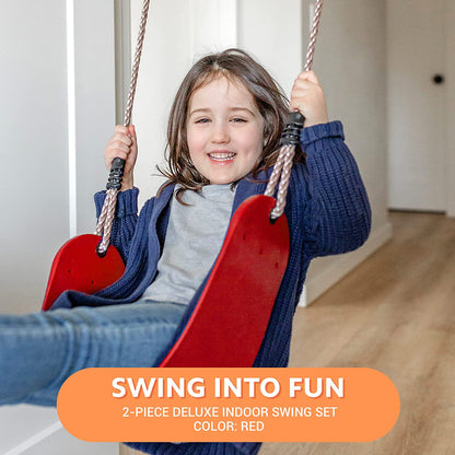6 Piece Indoor Doorway Gym Set for Kids, Indoor Swing for Kids Includes Kids Swing Chair, Rings, Hanging Trapeze, Ladder, Swinging Rope and Pullup Bar
