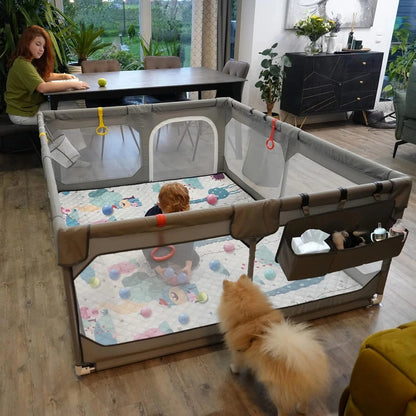 Baby Playpen with Mat 75" 59", Extra Large Playpen for Babies and Toddlers with Storage Bag, BPA-Free, Non-Toxic, Safe No Gaps Playards for Babies