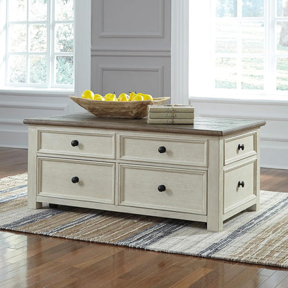 Ashley Bolanburg Lift Top Coffee Table with Drawers, Antique Cream and Brown